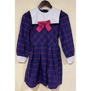 Vintage Bryan Blue Pink Plaid Dress Girls Size 12 Holidays Classic Preppy 80s